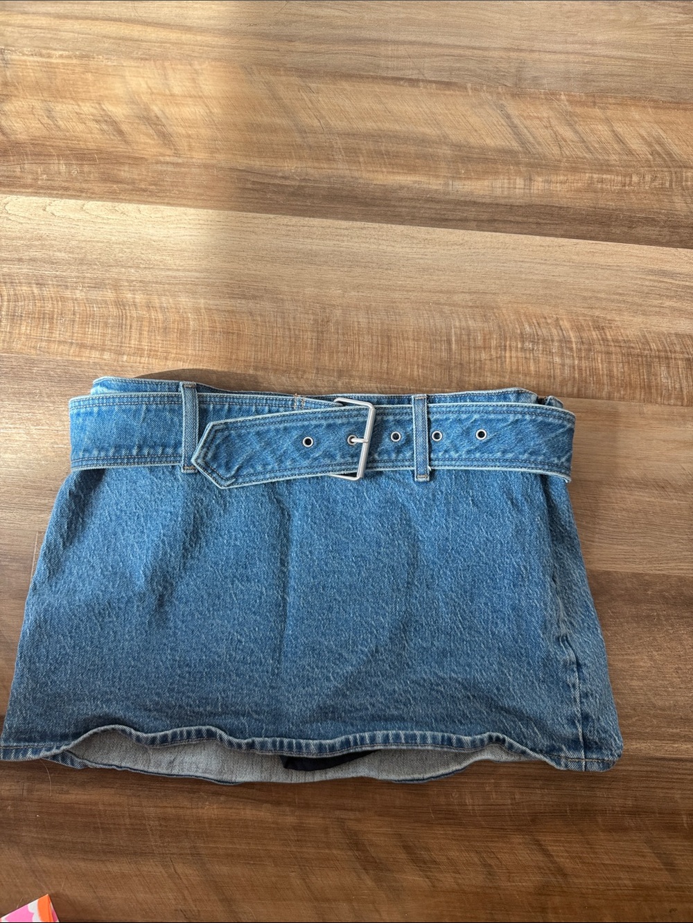 Denim Mini Skirt with Matching Belt and built in shorts- Light Blue
